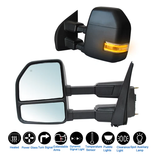 Set Tow Mirrors For 2017-2020 Ford F250 350 Power Heated Puddle Dynamic Signal