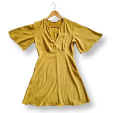Mango Suit Gold / mustard yellow short shirt dress 3/4 sleeve small fits AU 8-14