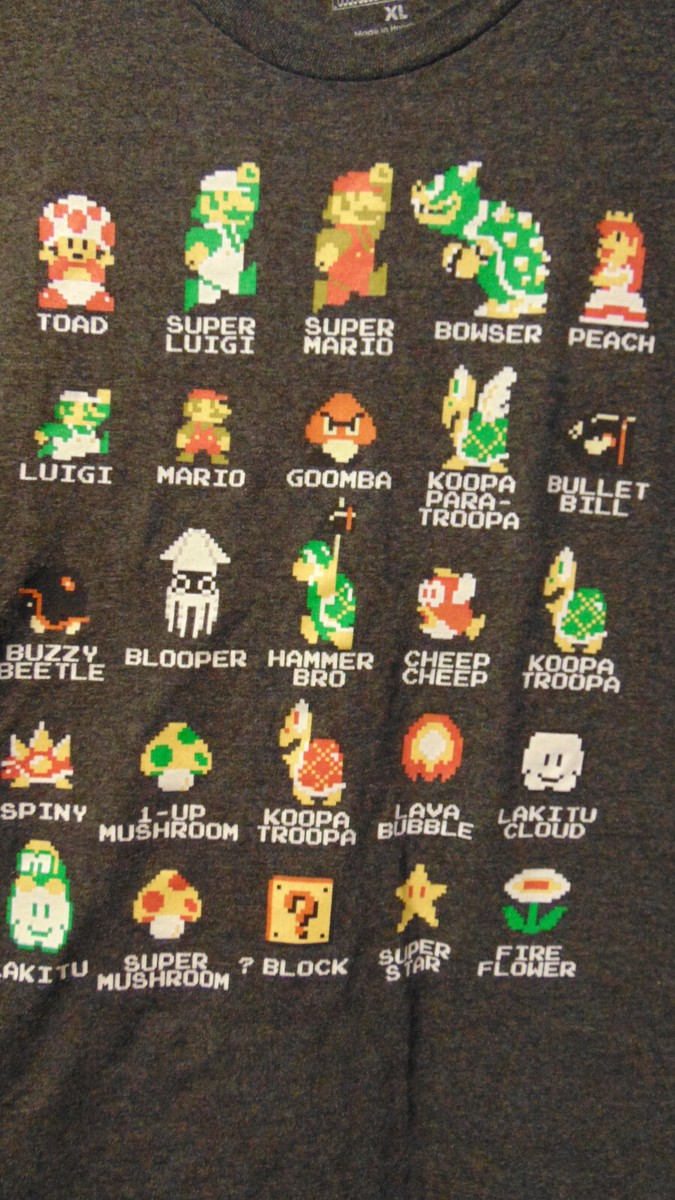 SUPER MARIO BROS MENS 2015 PIXEL T-SHIRT NINTENDO DARK GRAY SZ XL SUPER MARIO BROS MENS 2015 PIXEL T-SHIRT NINTENDO DARK GRAY SZ XL