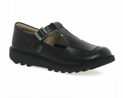 Girls Kickers Kick T Y T Bar School Work Leather Shoes Black - Picture 1 of 4