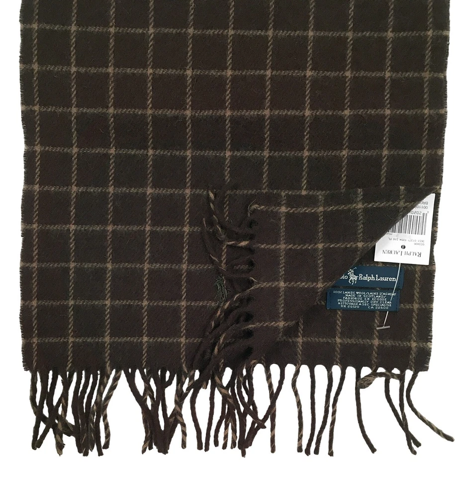 ¡NUEVA Bufanda Polo Ralph Lauren! Marrón con flecos de ventana tostados lana Escocia Foto 2 de 2