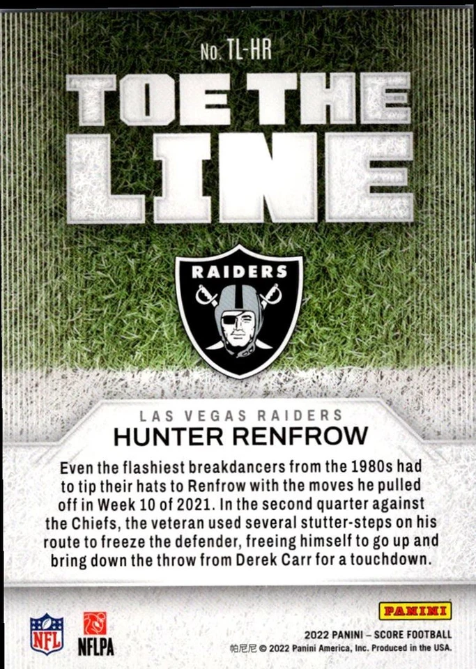 2022 Score Toe the Line Hunter Renfrow Las Vegas Raiders #TL-HR - Image 2 of 2