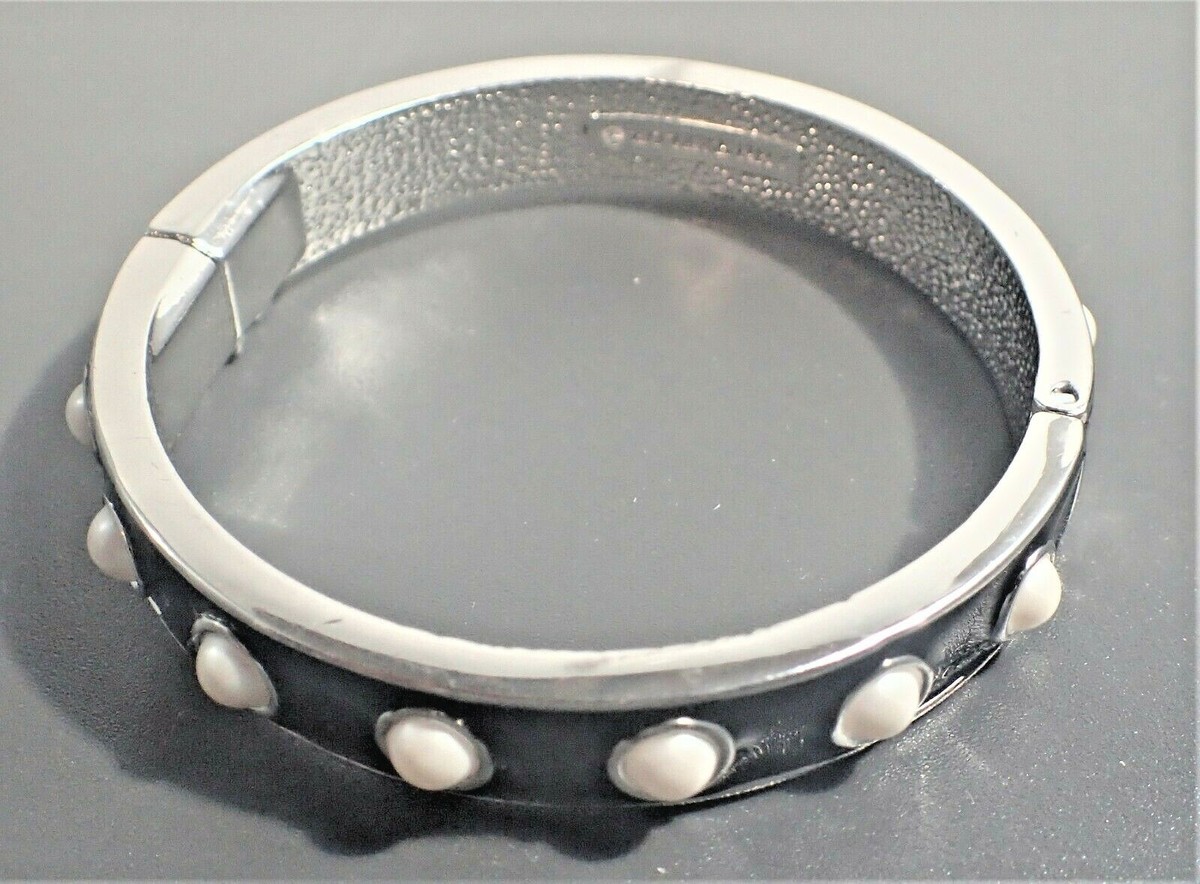 Vintage Ann Taylor Black Enamelled Faux Pearl Hinged Bracelet