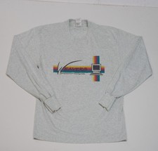 True Vintage 90s Computer Tech Shirt Size L Long Sleeve Nerd Camp Rainbow Weaver