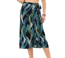 Wrap Skirts for Women Floral Midi High Low Slit Flowy Maxi Skirt,Size L-XL READ