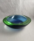 Vintage Blue Green Sommerso Murano Italy  Glass Bowl Mid Century Modern Heavy