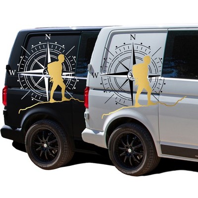 Aufkleber Set Kompass & Wandern 69x61cm Windrose Sticker Auto Wohnwagen KX072