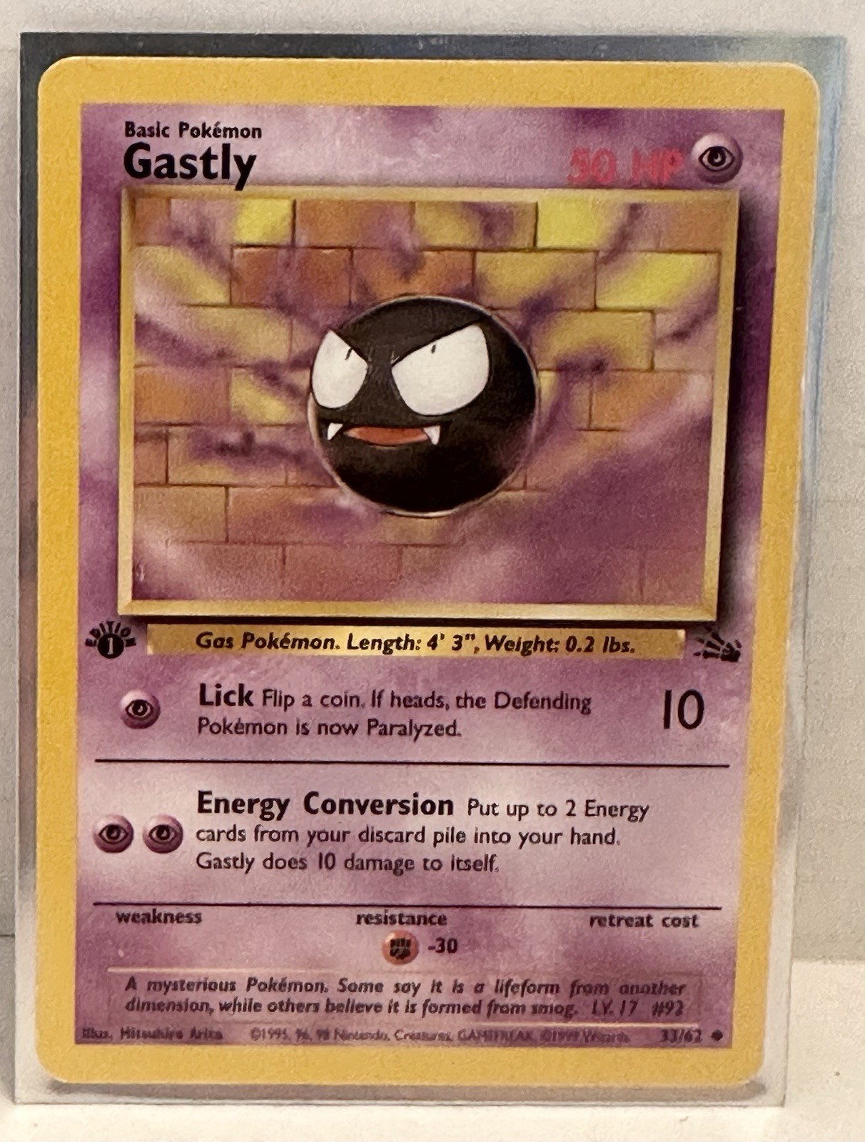 Gastly 33/62 Fossil Regular First Edition Pokemon Card