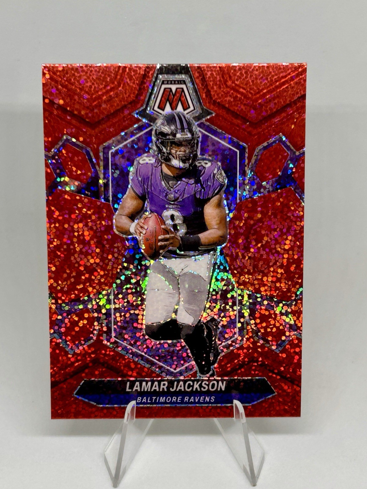 2024 Panini Mosaic LAMAR JACKSON #15 Red Sparkle Prizm Baltimore Ravens