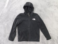 North Face Jacket Kids 5 Black Fleece Hooded Full Zip Logo Winter Hiking