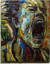 MALE PORTRAIT OIL█PAINTING REALISM ART█SIGNED VINTAGE ORIGINAL OUTSIDER SCREAM A