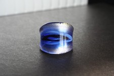 Murano-style art glass dome cocktail ring, size 9, blue lava with silver borders
