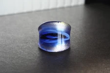 Murano-style art glass dome cocktail ring, size 9, blue lava with silver borders
