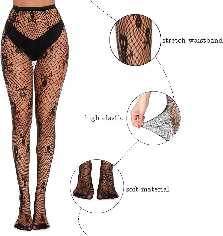 4 Paia Calze a Rete Nere Donna, Sexy Bodystocking Con Modello Calze per Reggical - Immagine 2 di 4
