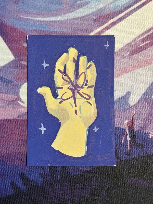 ACEO Original Acrylic Painting Art Card By Lunar Jackalope (light Of A Star)