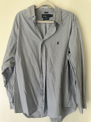 Ralph Lauren Blake Men's XXL Blue/White Check Long Sleeve Cotton Button-Up
