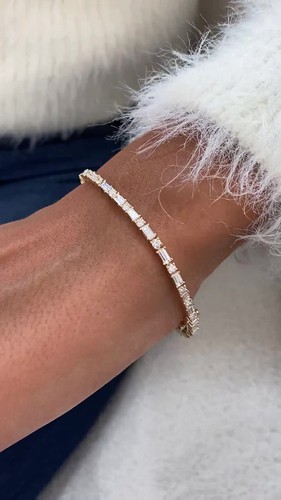 Baguette And Radiant Labcreated Diamond Bangle Bracelet 4.38ct E-F/VS1 - Video 1 of 1