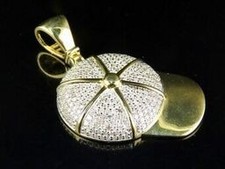 Men's 10K Yellow Gold Genuine Diamond Base Ball Cap Pendant Charm 1.3/5 Ct 1.5