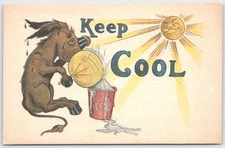 Vintage Keep Cool Cartoon Donkey Ice Bucket Postcard USA