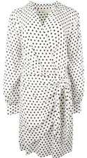 Michael Kors Plus 1X White Black Polka Dot Faux Wrap Dress Long Sleeve Belted