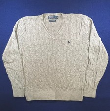 Vintage Polo Ralph Lauren Sweater cable knit v neck 100 Tussah Silk gray size L