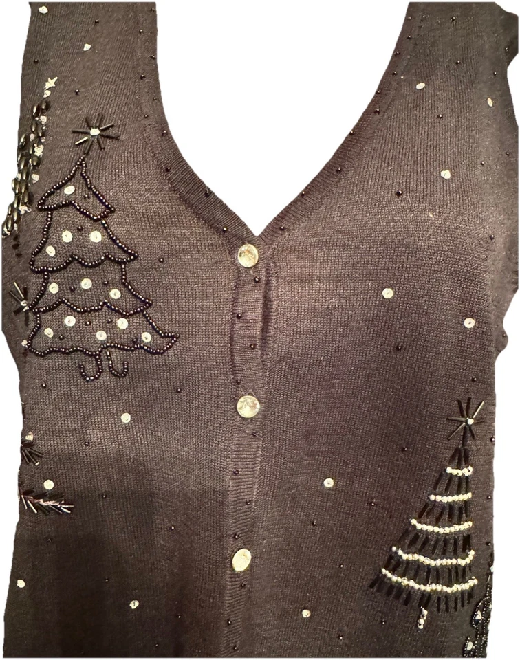 Mercer Street Studio Cuentas Navidad Negro Tejido Suéter Chaleco Adornado talla M Foto 2 de 4
