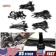 100PC Car Line Cable-Ties Zip Wrap Push Rivet Clip Wiring Loom Harness Fastener