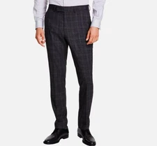 Kenneth Cole Mens Charcoal Plaid Slim Suit Pants 31 X 32 NEW COKK2FBZ0016