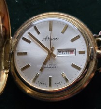 vintage Arnex 17-jewel Incabloc mechanical pocket watch With Chain Tested Works