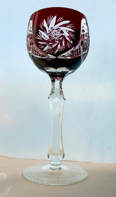 WUNDERSCHÖNER BÖHMISCHER KRISTALL - RUBINROT - KLAR GESCHLIFFEN - SPRUNGGELENK WEINKELCH /KELCHE