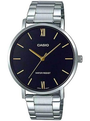 Casio Herrenuhr MTP-VT01D-1B Minimalistisch Schwarz Silber Edelstahl WR30M Box