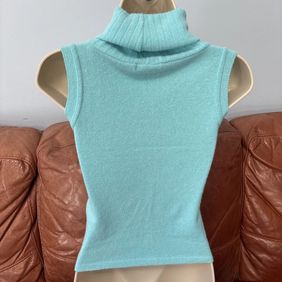Vintage JANE NORMAN Turquoise Angora Blend Cowl Neck Sleeveless Jumper UK10 B28" - Image 3 of 4