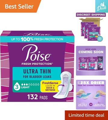 Poise Ultra Thin Incontinence Pads with Wings - 132 Count for Light Absorbency