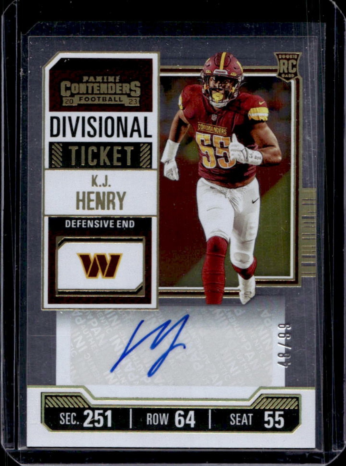 KJ Henry Panini Contenders #292 Autograph-Divisional Ticket