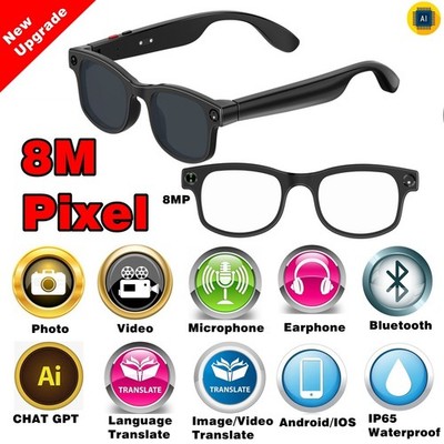 6K AI Smart Photochromic Camera Glasses Bluetooth Music Voice Assistant