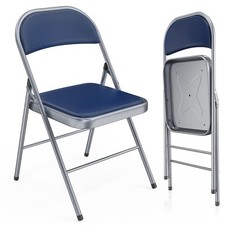2 Pack Folding Chairs Padded Seats Metal Frame PU Leather Capacity 350 lbs Blue