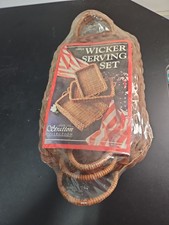 The Stratton Collection 3-Piece Brown Wicker Serving Basket Set w/ Handles