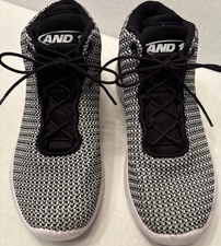 AND1 - Boys Basketball High Top Black and White Shoes, Size 2, Great Condition.