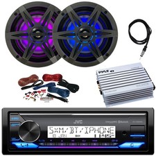 JVC Marine Bluetooth Receiver, 2x 6.5" LED Speakers, Grilles, Antenna, Amp w/Kit
