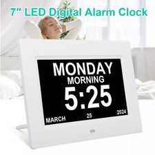 Image of 7inch Digital Alarm Clock LCD Calendar Day Datetime Memory Loss Dementia Elderly