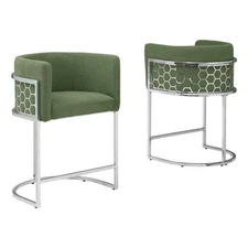 Best Quality Furniture Single Barstool in Green Teddy Fabric and Chrome Base
