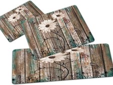 Rustic Flower Kitchen Rug Sets of 3 Pieces,Daisy Flowers Butterfly Vintage Fl...