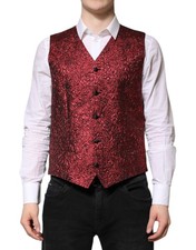 Dolce & Gabbana Red Floral Brocade Formal Men Waistcoat Men's Vest Authentic