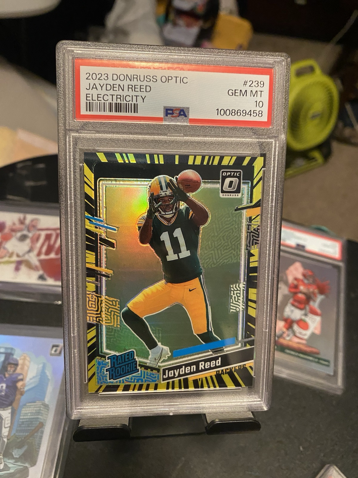 2023 Panini Donruss Optic #239 Jayden Reed PSA 10 Electricity Rated Rookie, 2/69
