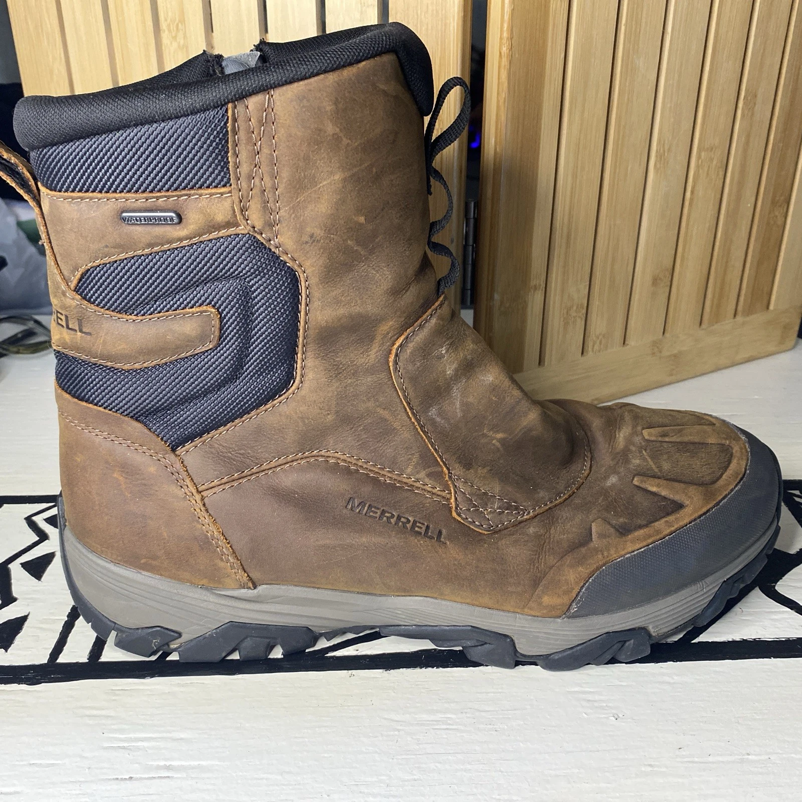 Merrell Coldpack Ice+ 8" Brown Leather Zip Polar Waterproof Boots Mens Size 14