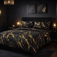 Duvet Cover Set Black With Gold Marble Foil Luxury Bedding Quilt Set