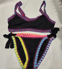 NWOT Pilyq Platinum S Black Crochet Trim Bikini Swim Top  Bottom 132787