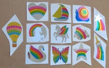 VINTAGE 80s HAMBLY MYLAR FOIL UNICORN PEGASUS ~LOT 12 DIFFERENT RAINBOW STICKERS