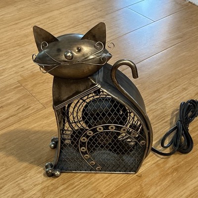 Deco Breeze Cat Figurine Table Fan Bronze Metal DBF0257 120VAC 15W