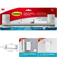 Satin Nickel Hand Towel Bar 9' Water Resistant 4 Strips Bathroom Wall Cabinet